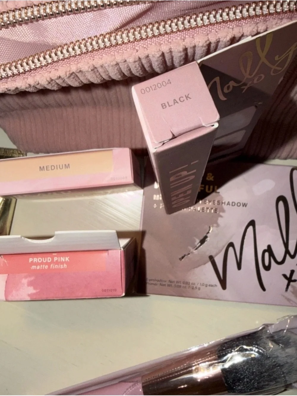 Mally bundle-med brightener,brush,blush, Primer,palette,mascara, bag